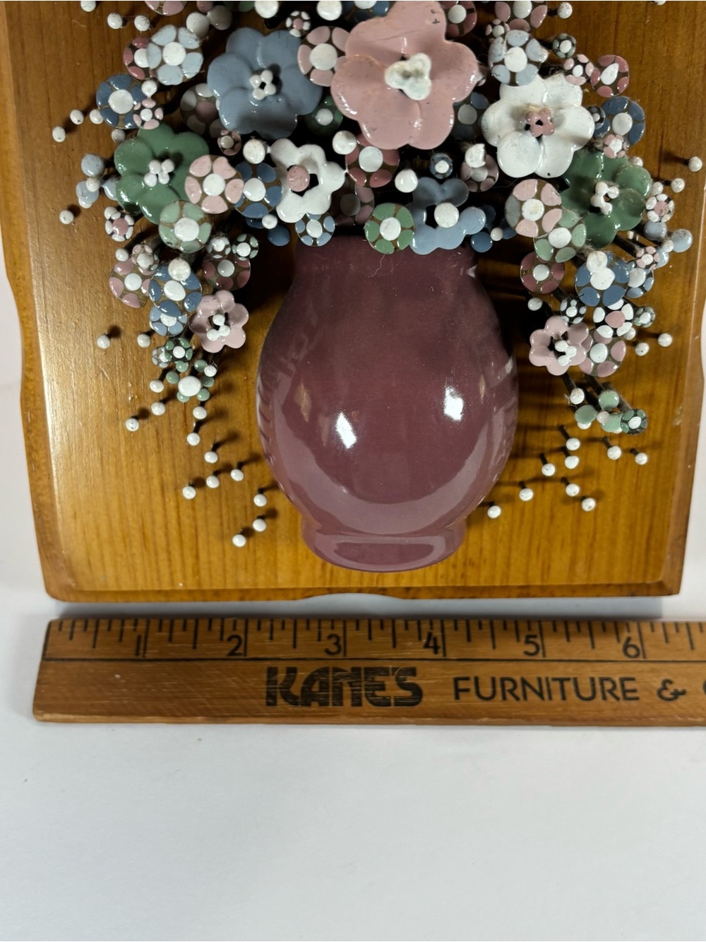 Nail Art Wall Hanging Brutalist Floral Wood Pauline A. Owens 1977 9” Pol-O-Craft - Picture 9 of 9